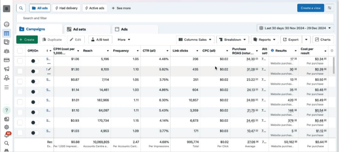 Meta Ads reporting overview from the portfolio
